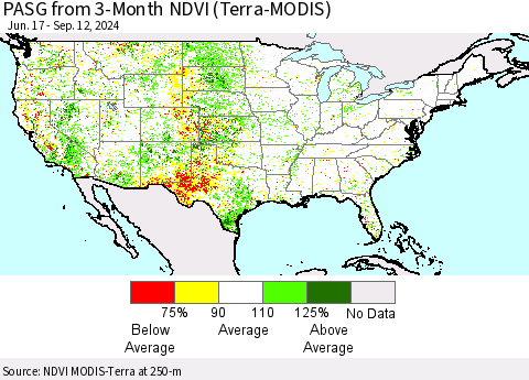 United States PASG from 3-Month NDVI (Terra-MODIS) Thematic Map For 9/5/2024 - 9/12/2024