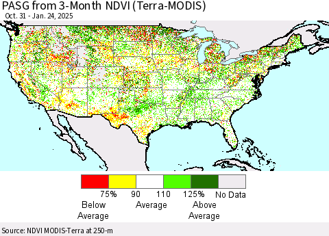 United States PASG from 3-Month NDVI (Terra-MODIS) Thematic Map For 1/17/2025 - 1/24/2025