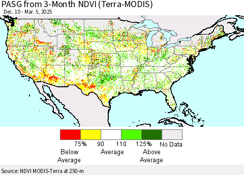 United States PASG from 3-Month NDVI (Terra-MODIS) Thematic Map For 2/26/2025 - 3/5/2025