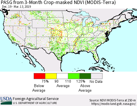 United States PASG from 3-Month Cropland NDVI (Terra-MODIS) Thematic Map For 3/11/2019 - 3/20/2019