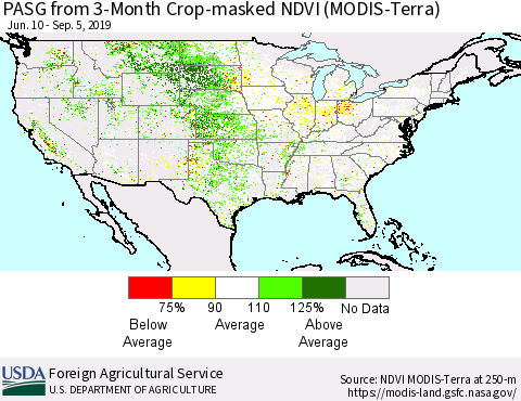 United States PASG from 3-Month Cropland NDVI (Terra-MODIS) Thematic Map For 9/1/2019 - 9/10/2019
