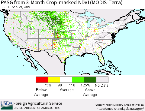 United States PASG from 3-Month Cropland NDVI (Terra-MODIS) Thematic Map For 9/21/2019 - 9/30/2019
