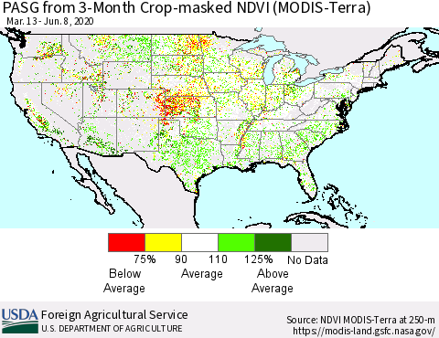 United States PASG from 3-Month Cropland NDVI (Terra-MODIS) Thematic Map For 6/1/2020 - 6/10/2020