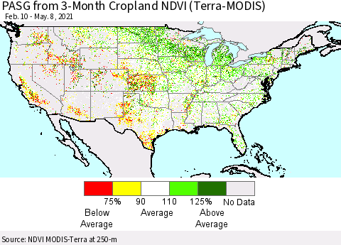 United States PASG from 3-Month Cropland NDVI (Terra-MODIS) Thematic Map For 5/1/2021 - 5/8/2021