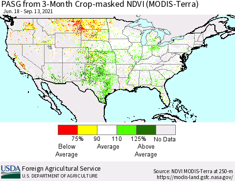 United States PASG from 3-Month Cropland NDVI (Terra-MODIS) Thematic Map For 9/11/2021 - 9/20/2021