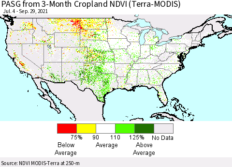United States PASG from 3-Month Cropland NDVI (Terra-MODIS) Thematic Map For 9/22/2021 - 9/29/2021