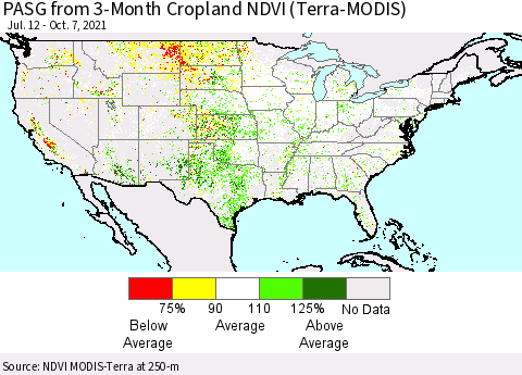 United States PASG from 3-Month Cropland NDVI (Terra-MODIS) Thematic Map For 9/30/2021 - 10/7/2021