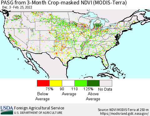 United States PASG from 3-Month Cropland NDVI (Terra-MODIS) Thematic Map For 2/21/2022 - 2/28/2022