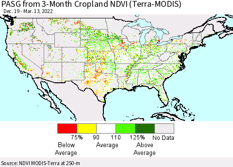 United States PASG from 3-Month Cropland NDVI (Terra-MODIS) Thematic Map For 3/6/2022 - 3/13/2022