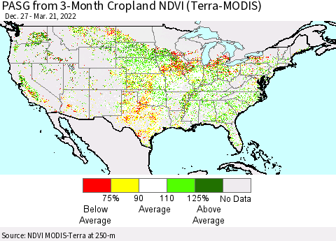 United States PASG from 3-Month Cropland NDVI (Terra-MODIS) Thematic Map For 3/14/2022 - 3/21/2022