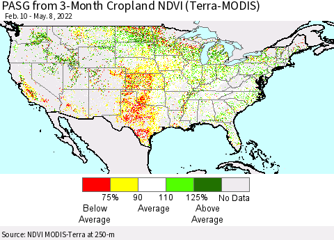 United States PASG from 3-Month Cropland NDVI (Terra-MODIS) Thematic Map For 5/1/2022 - 5/8/2022