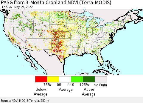 United States PASG from 3-Month Cropland NDVI (Terra-MODIS) Thematic Map For 5/17/2022 - 5/24/2022