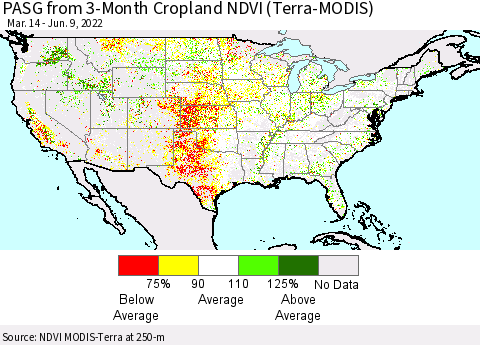 United States PASG from 3-Month Cropland NDVI (Terra-MODIS) Thematic Map For 6/2/2022 - 6/9/2022