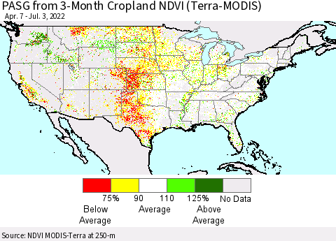 United States PASG from 3-Month Cropland NDVI (Terra-MODIS) Thematic Map For 6/26/2022 - 7/3/2022