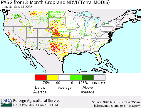 United States PASG from 3-Month Cropland NDVI (Terra-MODIS) Thematic Map For 9/11/2022 - 9/20/2022