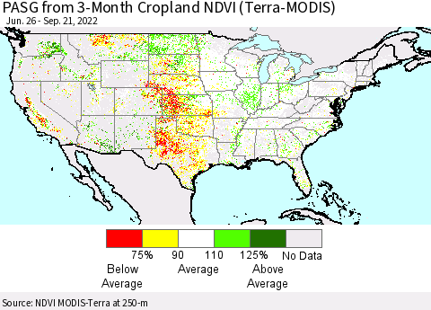 United States PASG from 3-Month Cropland NDVI (Terra-MODIS) Thematic Map For 9/14/2022 - 9/21/2022