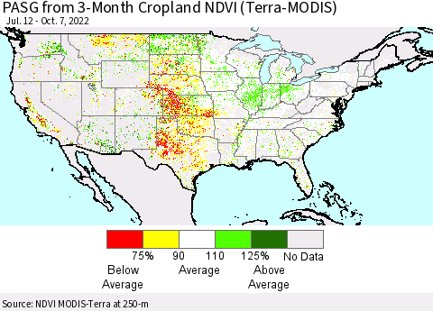 United States PASG from 3-Month Cropland NDVI (Terra-MODIS) Thematic Map For 9/30/2022 - 10/7/2022