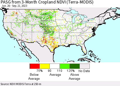 United States PASG from 3-Month Cropland NDVI (Terra-MODIS) Thematic Map For 9/14/2023 - 9/21/2023