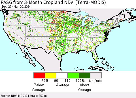 United States PASG from 3-Month Cropland NDVI (Terra-MODIS) Thematic Map For 3/13/2024 - 3/20/2024