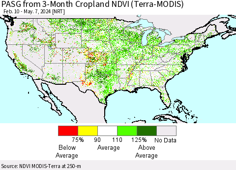United States PASG from 3-Month Cropland NDVI (Terra-MODIS) Thematic Map For 4/30/2024 - 5/7/2024