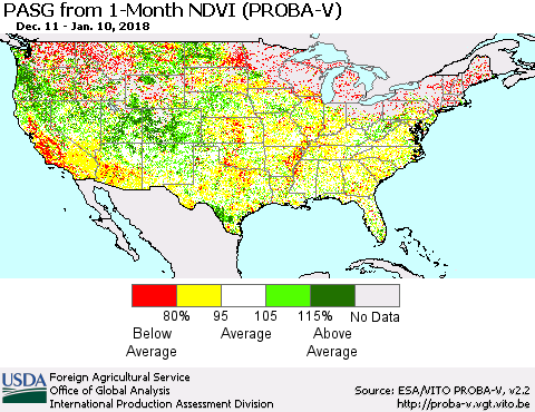 United States PASG from 1-Month NDVI (PROBA-V) Thematic Map For 1/1/2018 - 1/10/2018