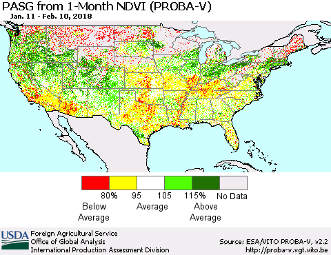 United States PASG from 1-Month NDVI (PROBA-V) Thematic Map For 2/1/2018 - 2/10/2018