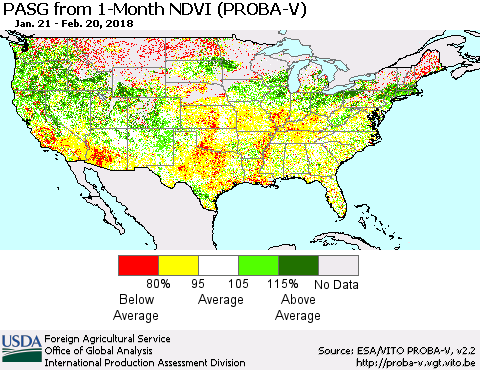 United States PASG from 1-Month NDVI (PROBA-V) Thematic Map For 2/11/2018 - 2/20/2018