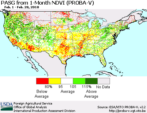 United States PASG from 1-Month NDVI (PROBA-V) Thematic Map For 2/21/2018 - 2/28/2018