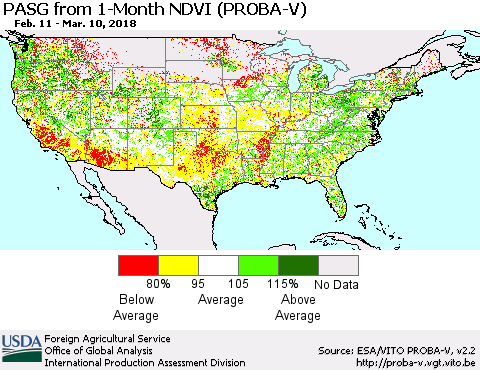 United States PASG from 1-Month NDVI (PROBA-V) Thematic Map For 3/1/2018 - 3/10/2018