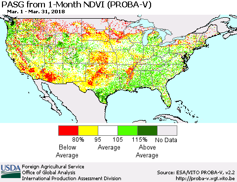 United States PASG from 1-Month NDVI (PROBA-V) Thematic Map For 3/21/2018 - 3/31/2018