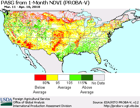 United States PASG from 1-Month NDVI (PROBA-V) Thematic Map For 4/1/2018 - 4/10/2018