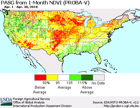 United States PASG from 1-Month NDVI (PROBA-V) Thematic Map For 4/21/2018 - 4/30/2018
