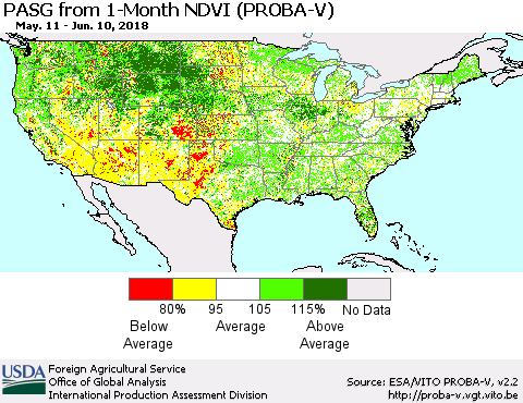 United States PASG from 1-Month NDVI (PROBA-V) Thematic Map For 6/1/2018 - 6/10/2018