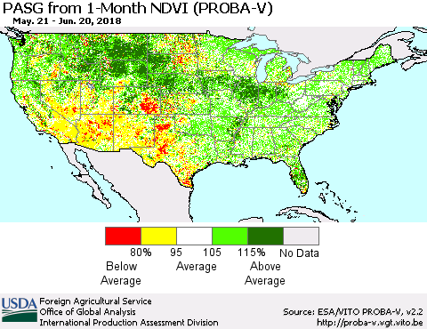United States PASG from 1-Month NDVI (PROBA-V) Thematic Map For 6/11/2018 - 6/20/2018