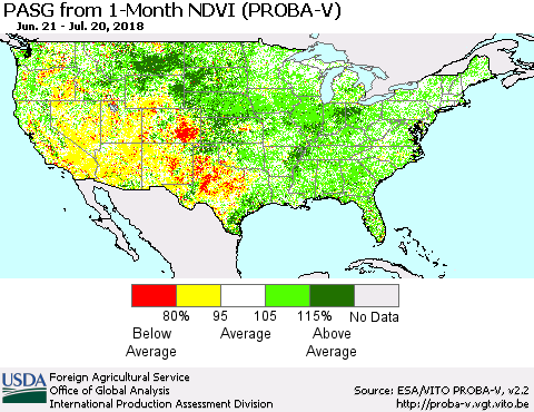 United States PASG from 1-Month NDVI (PROBA-V) Thematic Map For 7/11/2018 - 7/20/2018