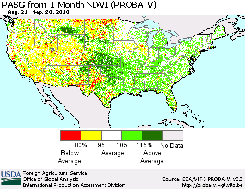 United States PASG from 1-Month NDVI (PROBA-V) Thematic Map For 9/11/2018 - 9/20/2018