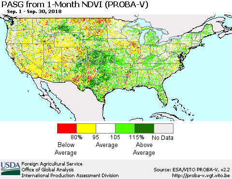 United States PASG from 1-Month NDVI (PROBA-V) Thematic Map For 9/21/2018 - 9/30/2018
