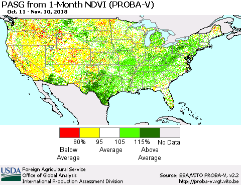 United States PASG from 1-Month NDVI (PROBA-V) Thematic Map For 11/1/2018 - 11/10/2018