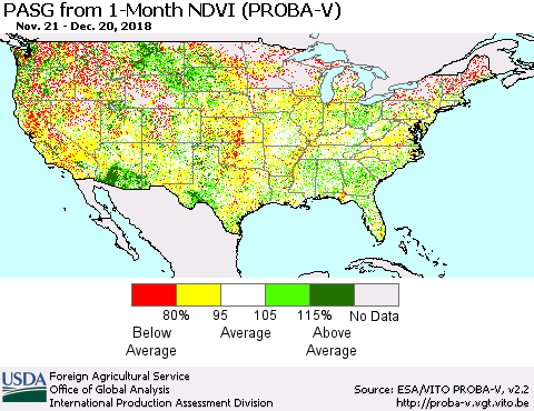 United States PASG from 1-Month NDVI (PROBA-V) Thematic Map For 12/11/2018 - 12/20/2018