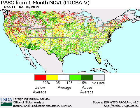 United States PASG from 1-Month NDVI (PROBA-V) Thematic Map For 1/1/2019 - 1/10/2019