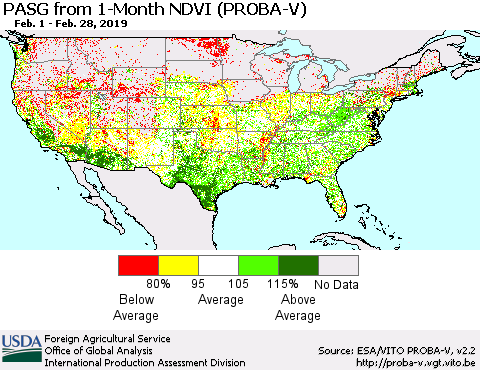 United States PASG from 1-Month NDVI (PROBA-V) Thematic Map For 2/21/2019 - 2/28/2019