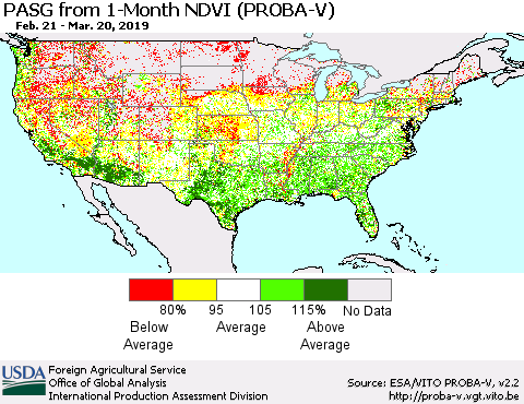 United States PASG from 1-Month NDVI (PROBA-V) Thematic Map For 3/11/2019 - 3/20/2019