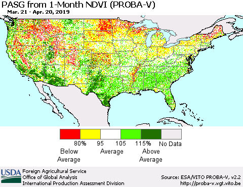United States PASG from 1-Month NDVI (PROBA-V) Thematic Map For 4/11/2019 - 4/20/2019
