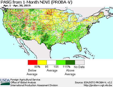 United States PASG from 1-Month NDVI (PROBA-V) Thematic Map For 4/21/2019 - 4/30/2019