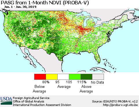 United States PASG from 1-Month NDVI (PROBA-V) Thematic Map For 6/21/2019 - 6/30/2019