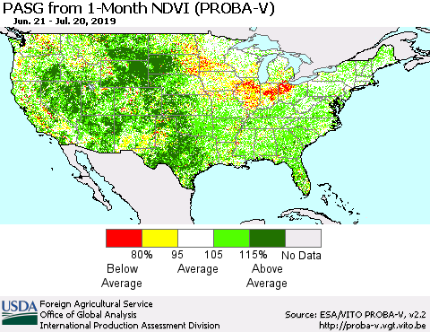 United States PASG from 1-Month NDVI (PROBA-V) Thematic Map For 7/11/2019 - 7/20/2019