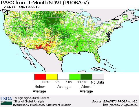 United States PASG from 1-Month NDVI (PROBA-V) Thematic Map For 9/1/2019 - 9/10/2019