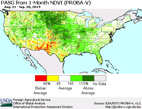 United States PASG from 1-Month NDVI (PROBA-V) Thematic Map For 9/11/2019 - 9/20/2019