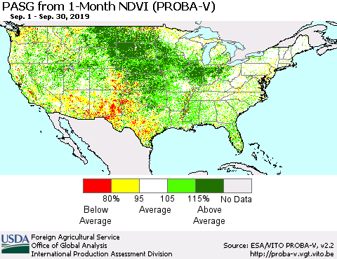 United States PASG from 1-Month NDVI (PROBA-V) Thematic Map For 9/21/2019 - 9/30/2019