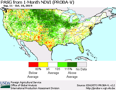 United States PASG from 1-Month NDVI (PROBA-V) Thematic Map For 10/1/2019 - 10/10/2019